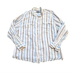 Island Company Long Sleeve Striped Linen Shirt Button Up Preppy Resortwear XXL